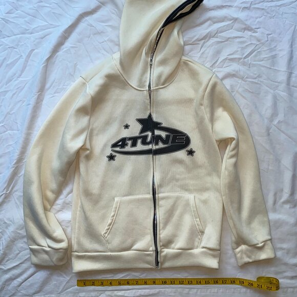 4Tune ivory zip up hooded sweatshirt jacket, Small - Picture 2 of 5